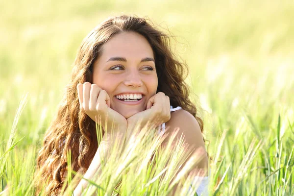 Candid Happy Woman Smiling Wheat Field —  Fotos de Stock