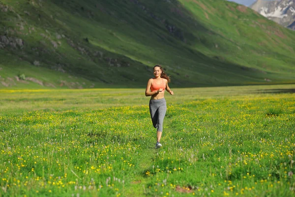 Frontansicht Eines Läufers Der Einem Tal Der Natur Läuft — Stockfoto