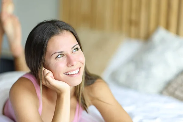 Happy Teen Thinking Looking Side Bed Home — Stock Photo, Image