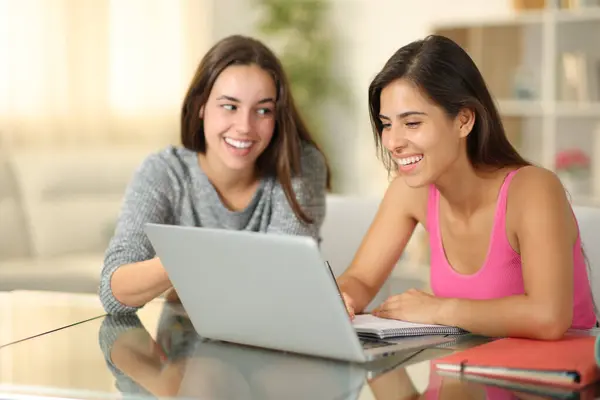 Happy private teacher teaching online lesson to a happy student at home