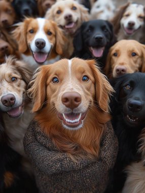 group of dogs happy gathered together taking a selfie clipart