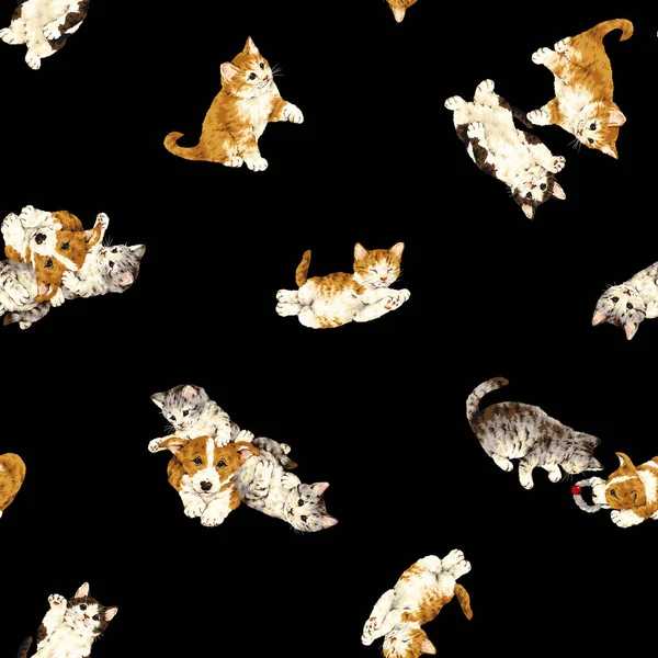 Nahtloses Muster Niedlicher Katzen Von Hand Gezeichnet — Stockfoto