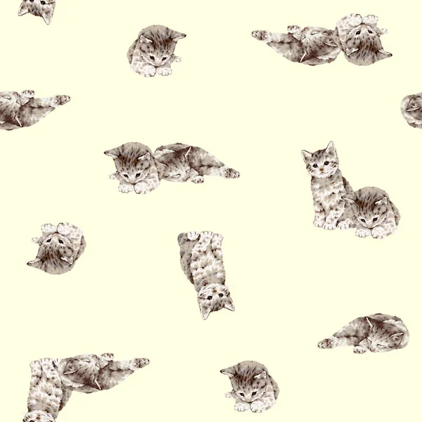 Padrão Sem Costura Gatos Bonitos Desenhados Mão — Fotografia de Stock