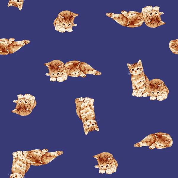 Płynny Wzór Słodkich Kotów Narysowanych Ręcznie — Zdjęcie stockowe