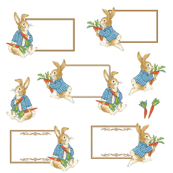 Material Tarjeta Felicitación Utilizando Lindos Conejos Dibujados Mano —  Fotos de Stock