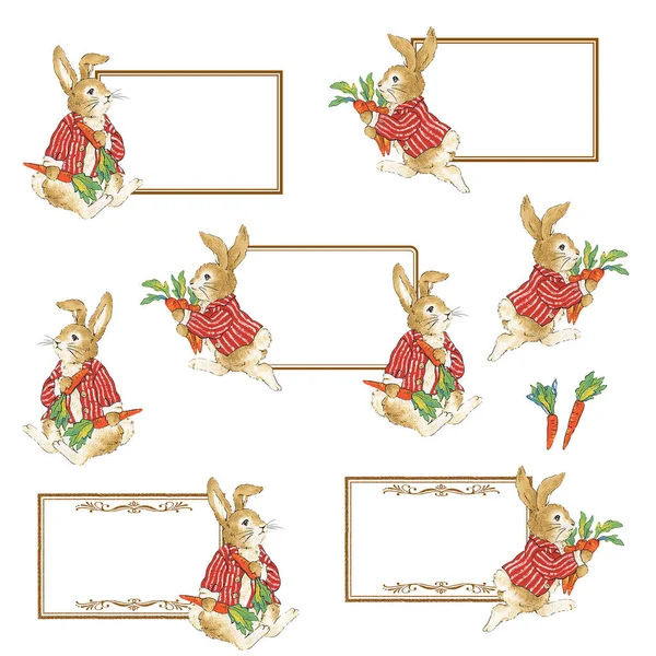 Material Tarjeta Felicitación Utilizando Lindos Conejos Dibujados Mano —  Fotos de Stock