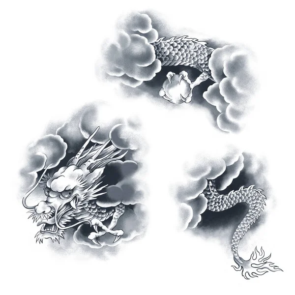 Dragon Drawn Technique Japanese Painting — Stock Photo, Image