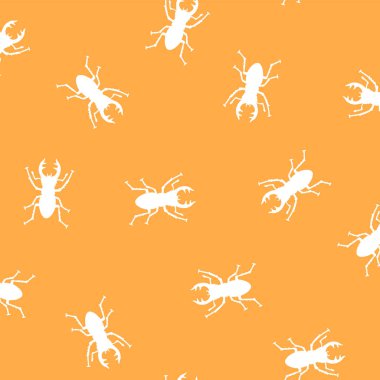 Seamless pattern with simple silhouettes of stag beetles,