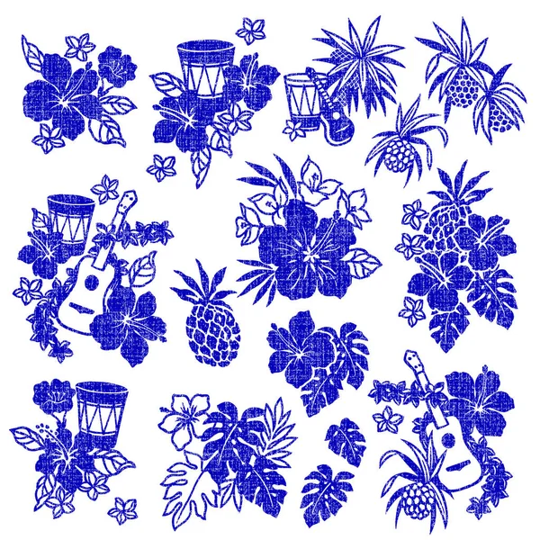 Collection Matériel Chemise Aloha Simple Mignon — Image vectorielle