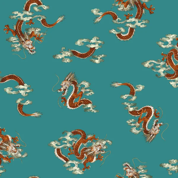 Japanese Dragon Pattern Drawn Hand — Stock Photo, Image