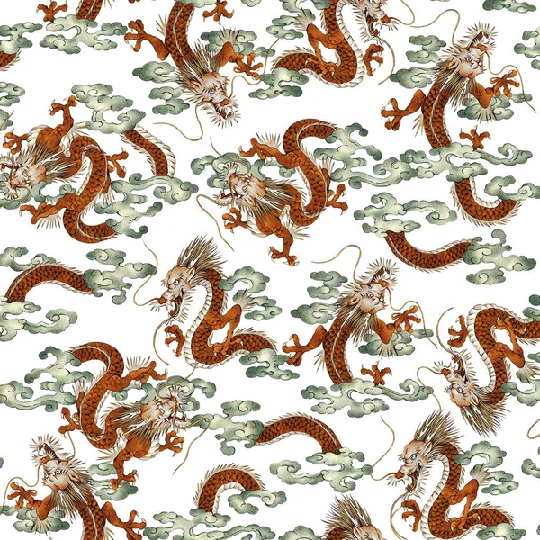 Japanese Dragon Pattern Drawn Hand — Stock Photo, Image