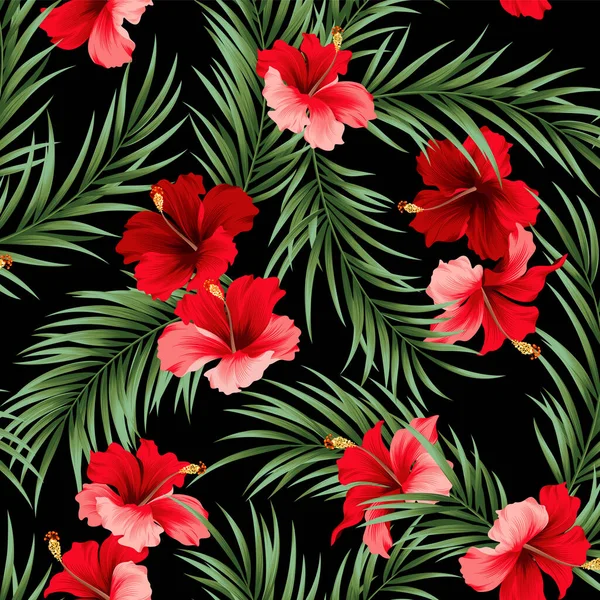 Hermosas Flores Tropicales Plantas Patrón Sin Costura — Archivo Imágenes Vectoriales