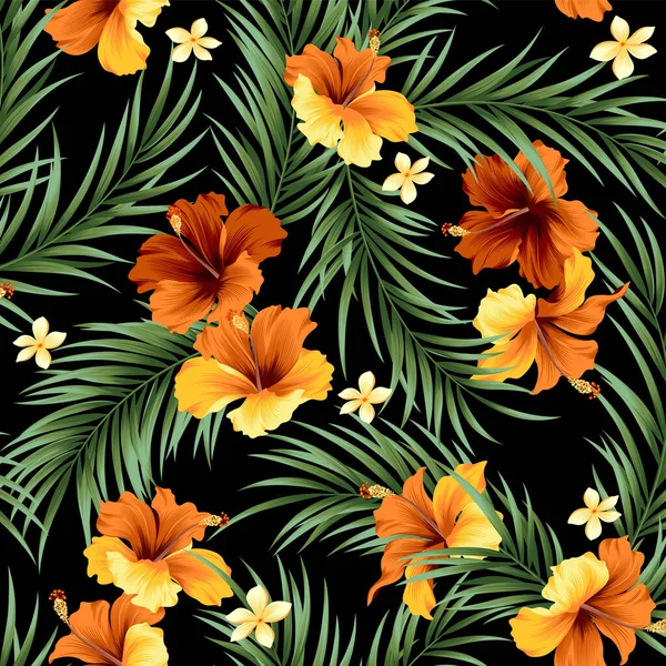 Belles Fleurs Tropicales Plantes Motif Sans Couture — Image vectorielle