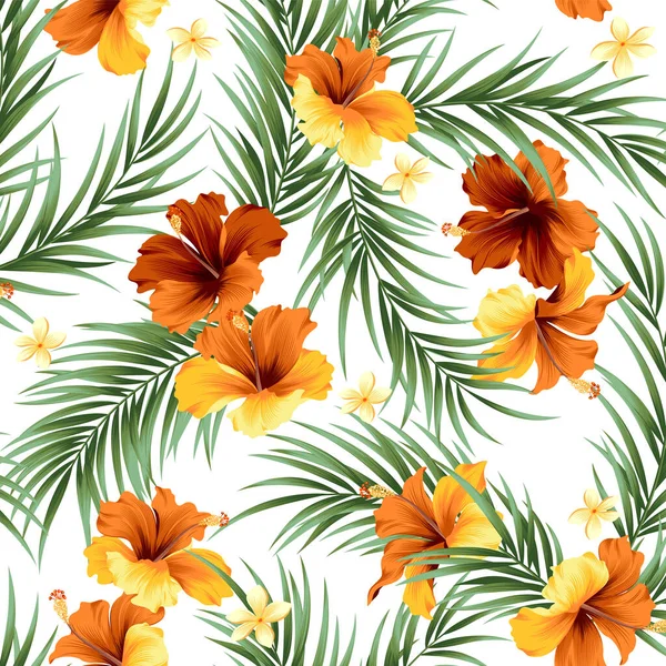 Beautiful Tropical Flowers Plants Seamless Pattern — Stock Vector
