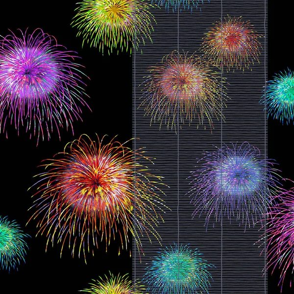 Japanese Style Traditional Fireworks Seamless Pattern — 图库照片