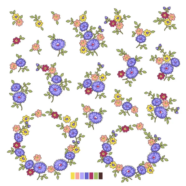抽象的で印象的な可愛い花材 — ストックベクタ