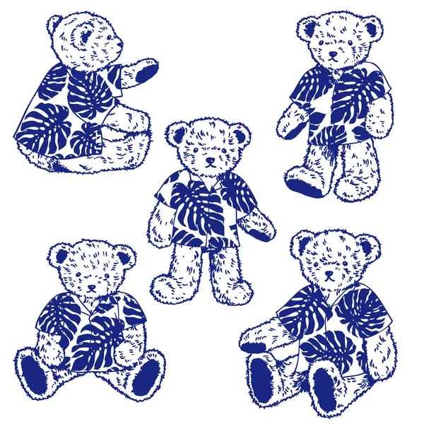 Kolekcja Cute Niedźwiedzie Noszenie Koszule Aloha — Wektor stockowy