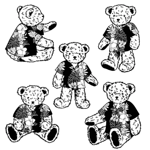 Collection Cute Bears Wearing Aloha Shirts — Stock Vector