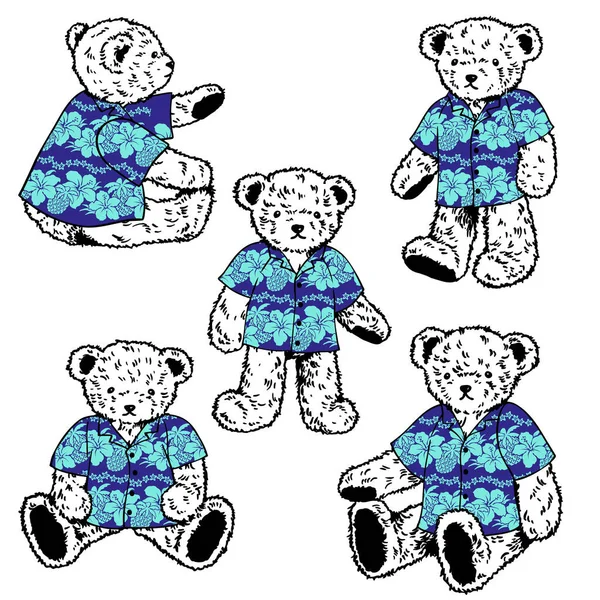 Coleção Ursos Bonitos Vestindo Camisas Aloha — Vetor de Stock