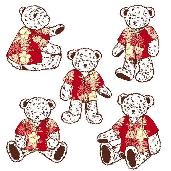 Kolekcja Cute Niedźwiedzie Noszenie Koszule Aloha — Wektor stockowy