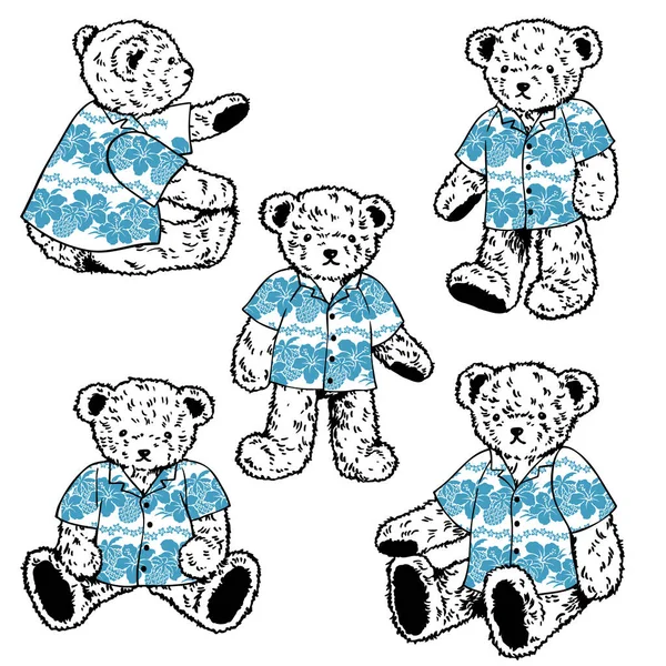 Kollektion Von Niedlichen Bären Aloha Shirts — Stockvektor