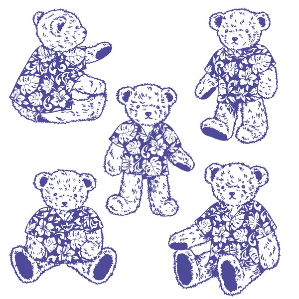 Coleção Ursos Bonitos Vestindo Camisas Aloha —  Vetores de Stock