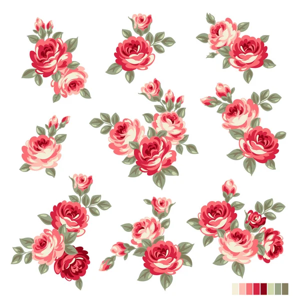 抽象可爱的玫瑰材料收藏 — 图库矢量图片