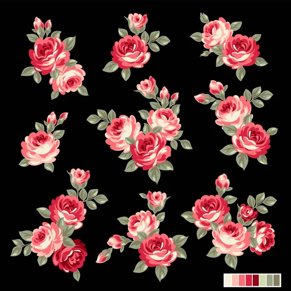 抽象可爱的玫瑰材料收藏 — 图库矢量图片