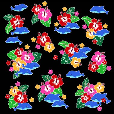 Tekstil için uygun şirin amber ve yunus deseni,