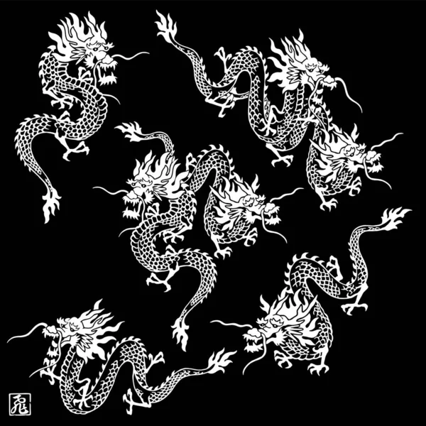 Collection Matériel Dragon Classique Japonais — Image vectorielle