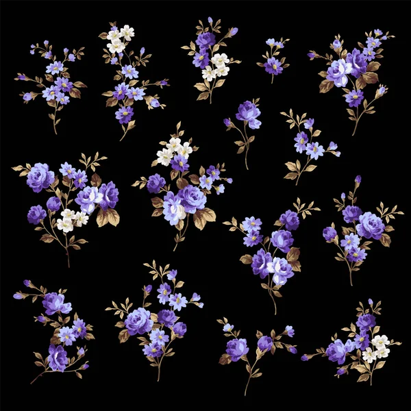 Коллекция Материалов Цветка Розы Созданных Использованием Старинного Изображения — стоковый вектор