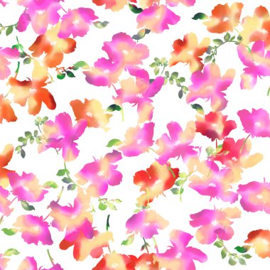 Suluboya tekniğiyle çizilmiş güzel çiçek deseni.,