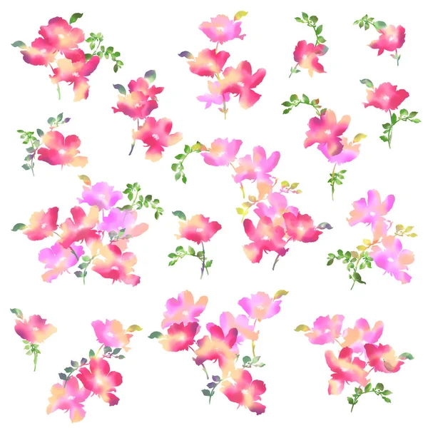 Desenhei Flores Com Uma Técnica Sangramento Aquarela — Fotografia de Stock