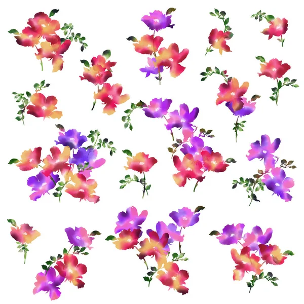 Desenhei Flores Com Uma Técnica Sangramento Aquarela — Fotografia de Stock