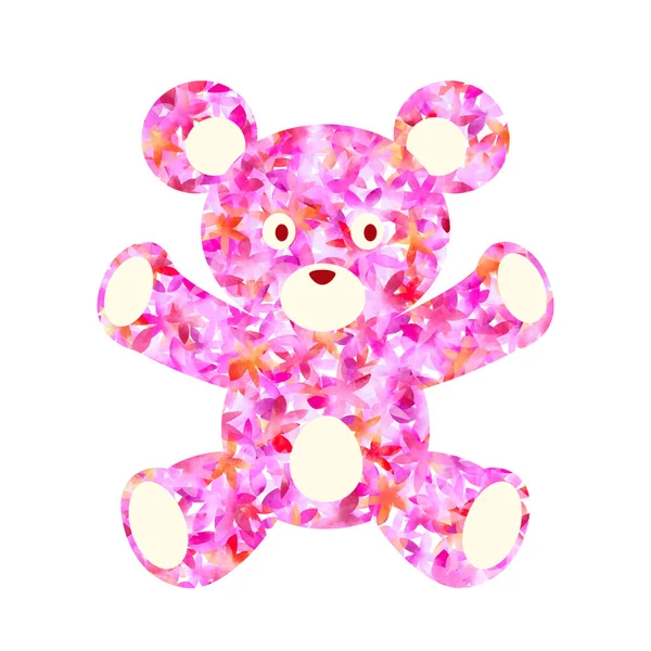 美しい水彩の花で構成された熊の人形 — ストック写真