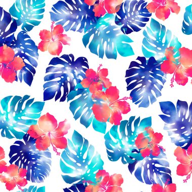 Elle çizilmiş tropikal bitkilerin Aloha gömlek deseni,