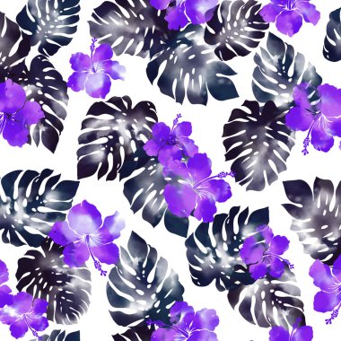 Elle çizilmiş tropikal bitkilerin Aloha gömlek deseni,