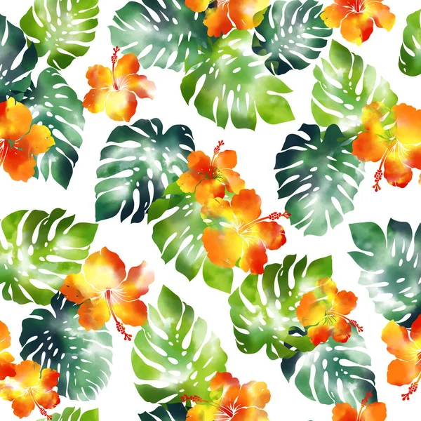 Hand-drawn Aloha shirt pattern of tropical plants,