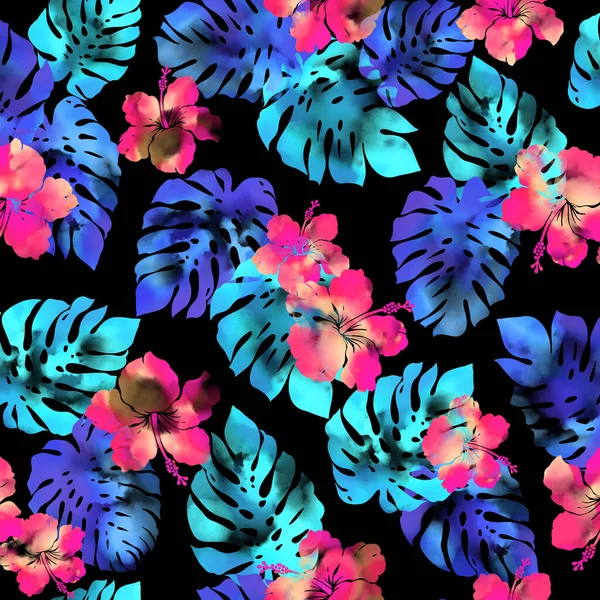 Hand-drawn Aloha shirt pattern of tropical plants,