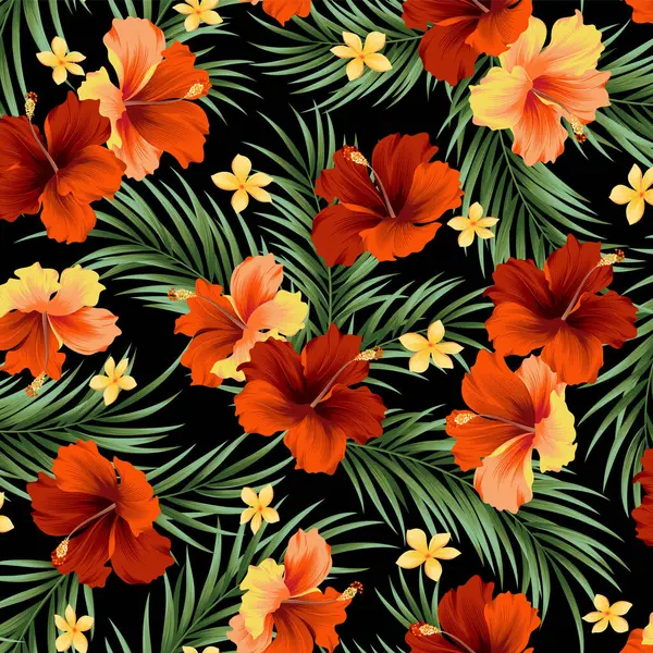 Красиві Тропічні Квіти Безшовний Візерунок Ліцензійні Стокові Ілюстрації