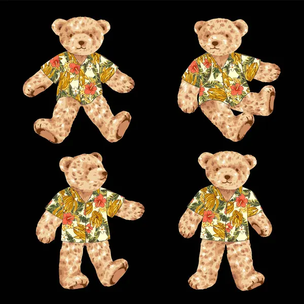 Aranyos Medve Illusztráció Anyag Visel Aloha Ing Stock Illusztrációk