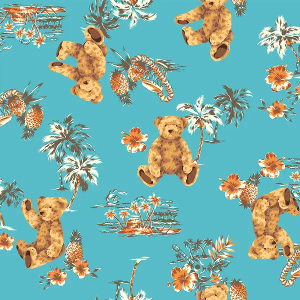 Pattern Pálmafákkal Hawaii Táj Medvék Jogdíjmentes Stock Illusztrációk