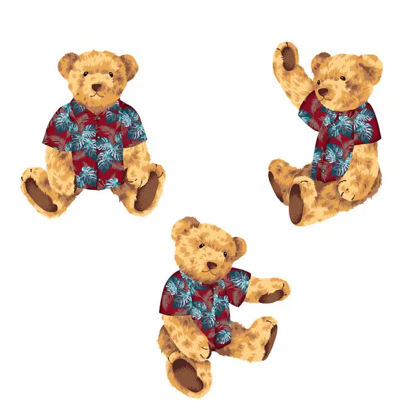 Cute Bear Illustration Material Wearing Aloha Shirt Stock Vector