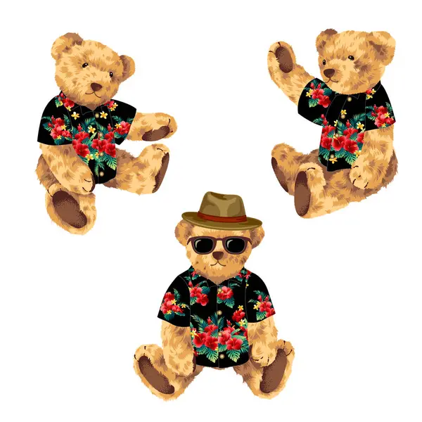 Cute Bear Illustration Material Wearing Aloha Shirt Royalty Free Stock Vectors