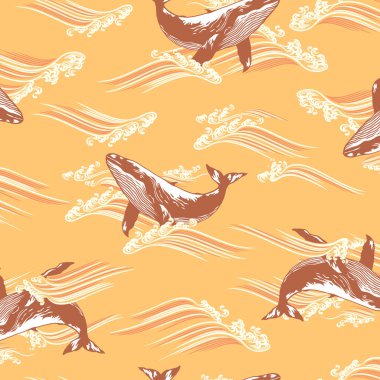 Okyanusta cesurca yüzen bir balinanın deseni,