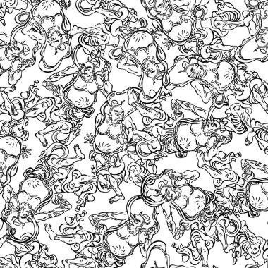 Ünlü Japon muhafız tanrılarının desenleri,