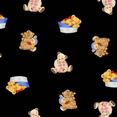 El çizimi şirin ayı tekstil deseni,