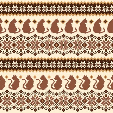 Dizaynında sevimli kediler olan kusursuz örgü deseni,