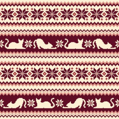 Dizaynında sevimli kediler olan kusursuz örgü deseni,