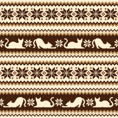 Dizaynında sevimli kediler olan kusursuz örgü deseni,